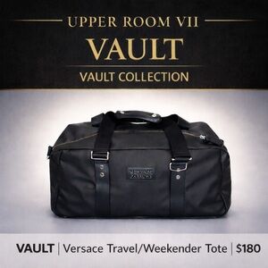 Versace Parfums Travel Weekender Duffel Bag Black Nylon Leather.